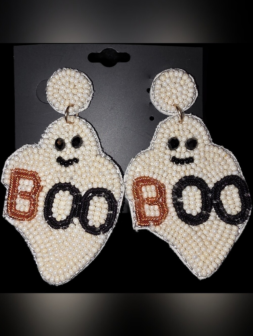 Beaded Ghost 'BOO' Statement Earrings